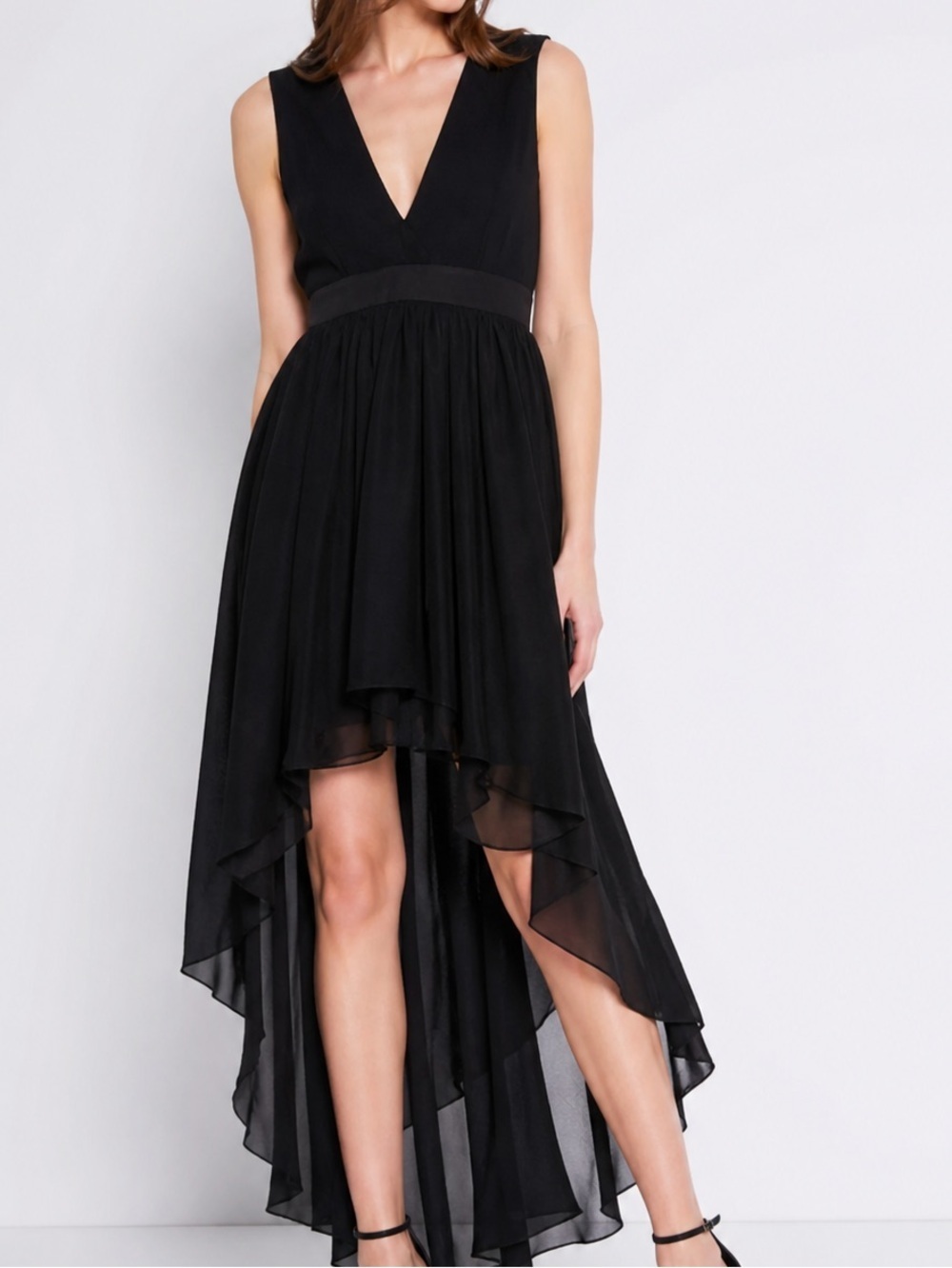 NWT Sandro Paris Black Deep V Hi Low Cocktail Dress 1/S